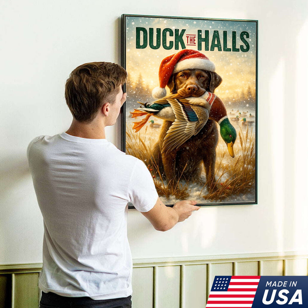Duck The Halls Christmas Hunting Dog Canvas Art, Funny Holiday Wall Decor for Hunters