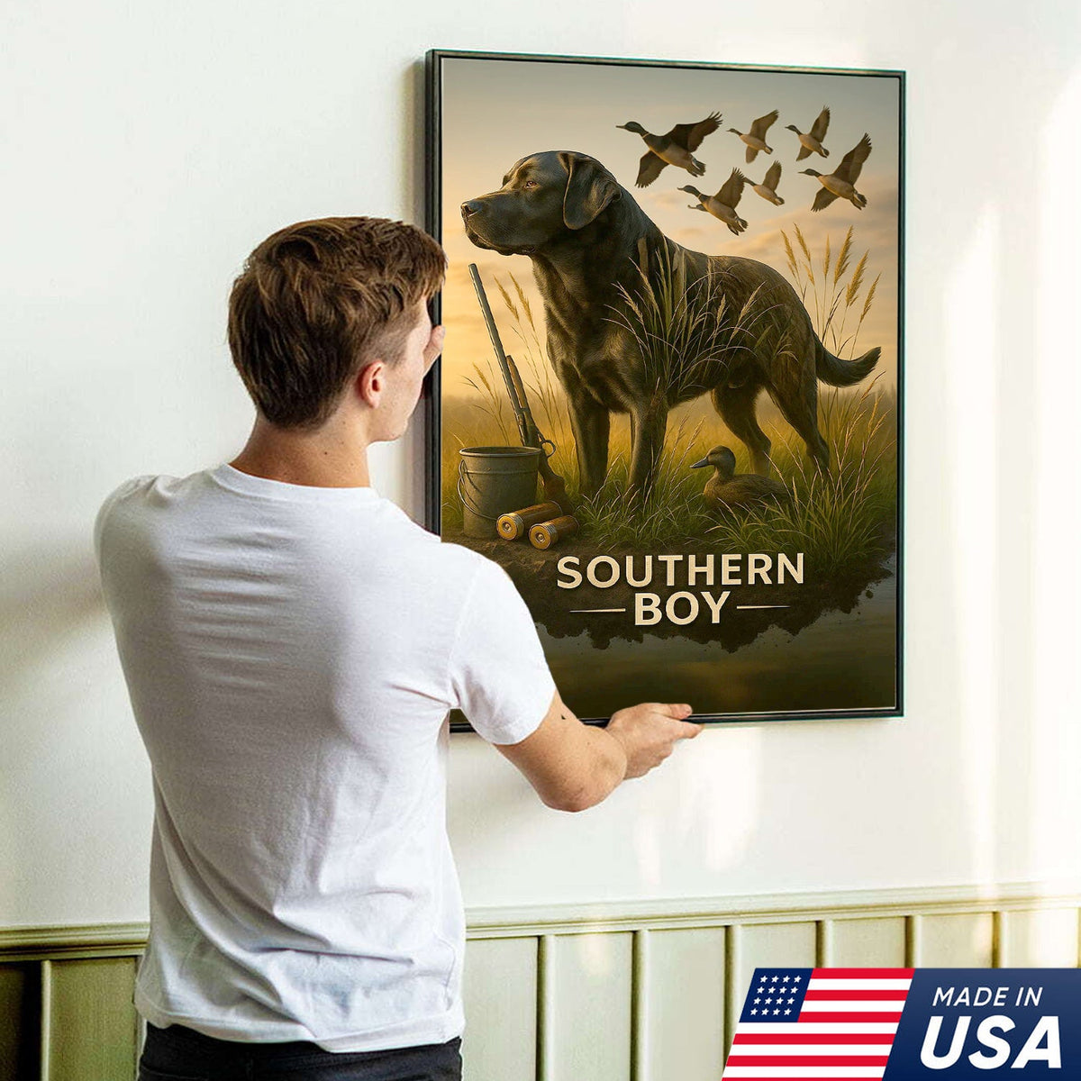Black Lab Duck Hunting Canvas Wall Art, Labrador Retriever Waterfowl Print