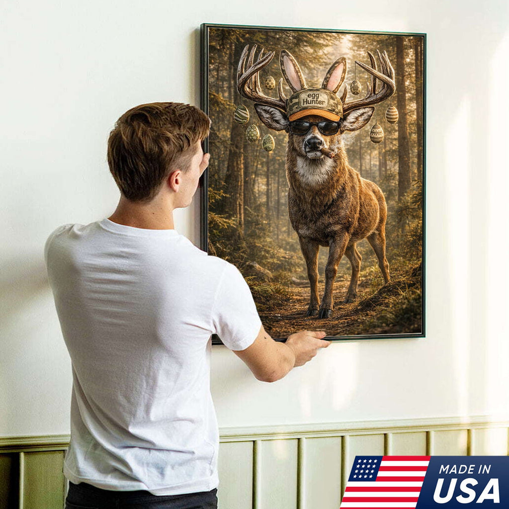 Funny Easter Deer Canvas Wall Art, Cool Egg Hunter Buck with Sunglasses