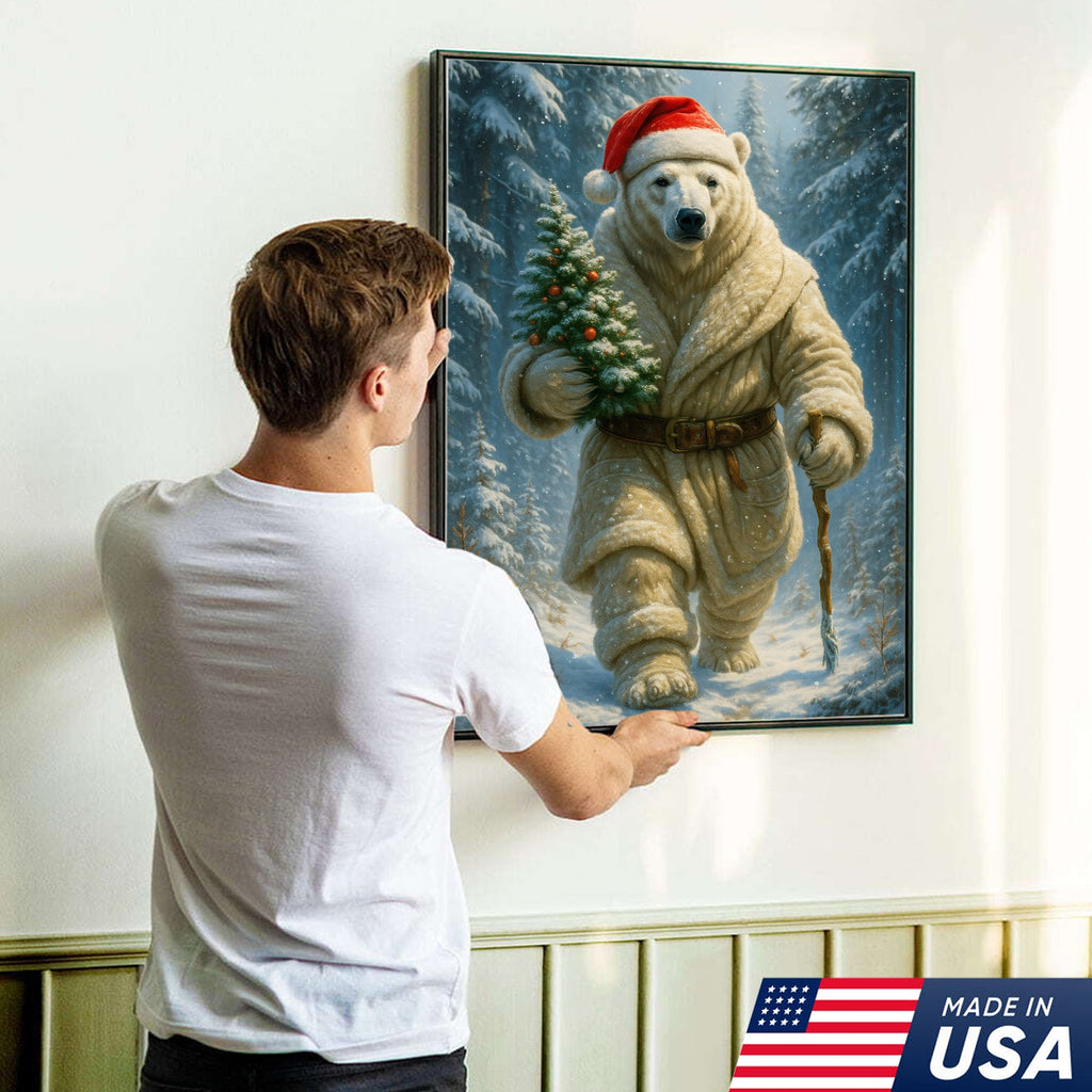 Polar Bear Santa Christmas Canvas – Funny Holiday Wall Art Gift for Hunters & Animal Lovers