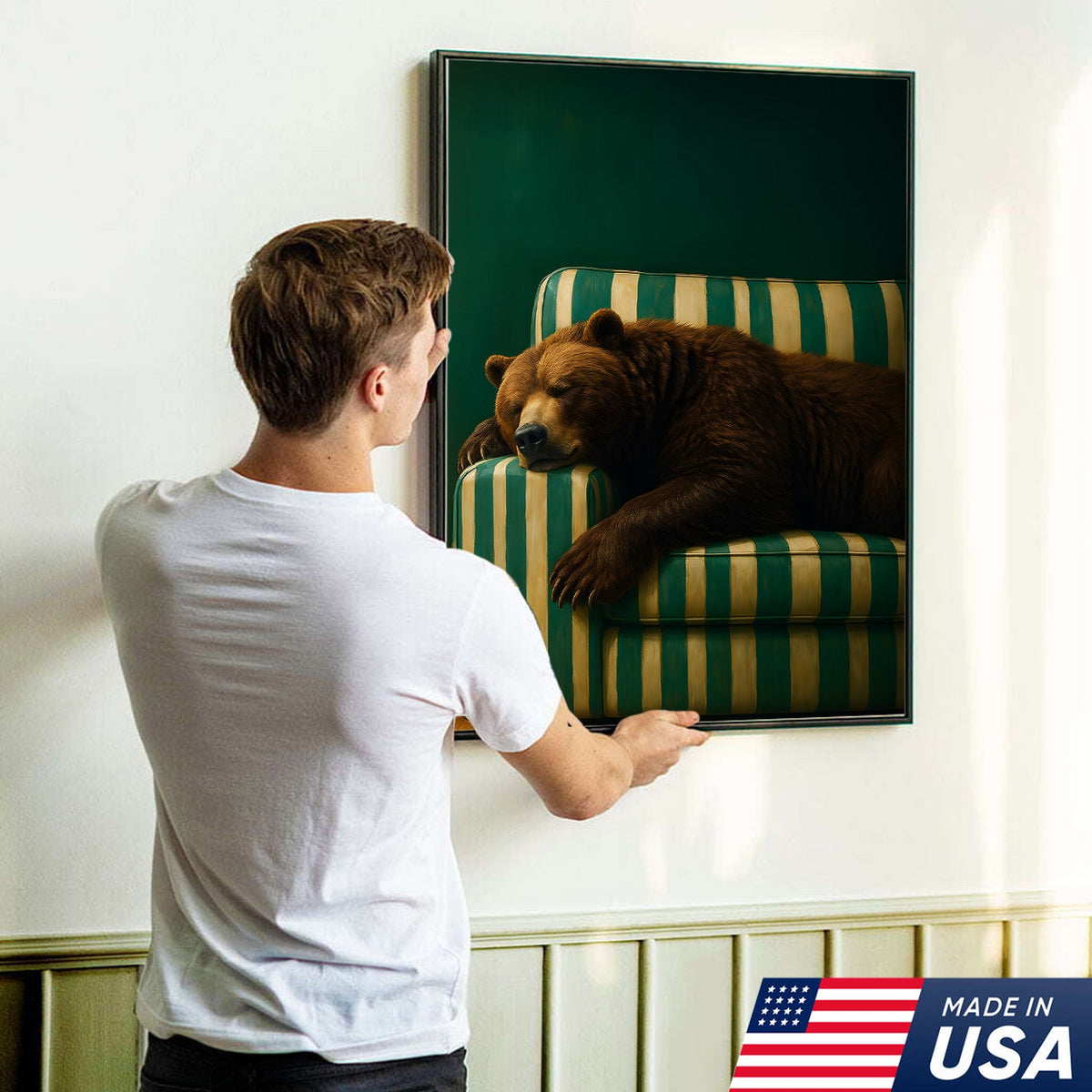 Funny Bear Canvas Wall Art – Rustic Cabin Decor & Perfect Gift for Hunters or Outdoorsmen