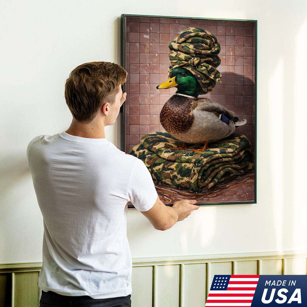 Funny Hunting Duck Bathroom Canvas – Camo Spa Duck Wall Art