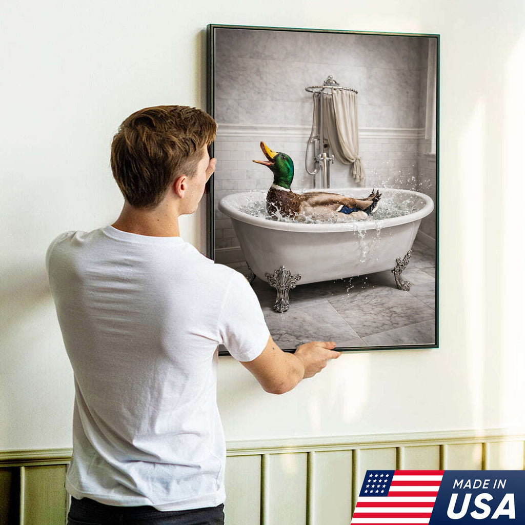 Duck Bathroom Canvas Print – Funny Duck In Bathtub Wall Art