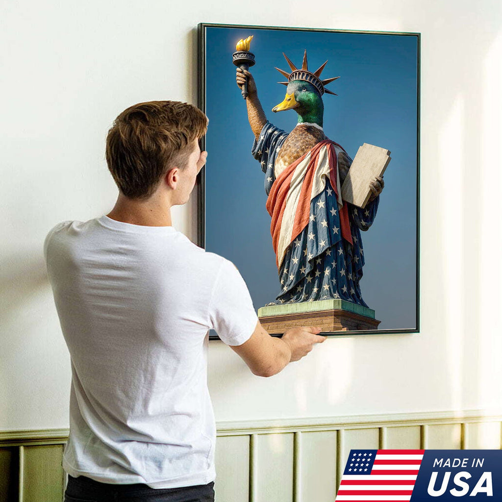 Duck of Liberty Canvas Wall Art, Funny Patriotic Duck Statue Artwork