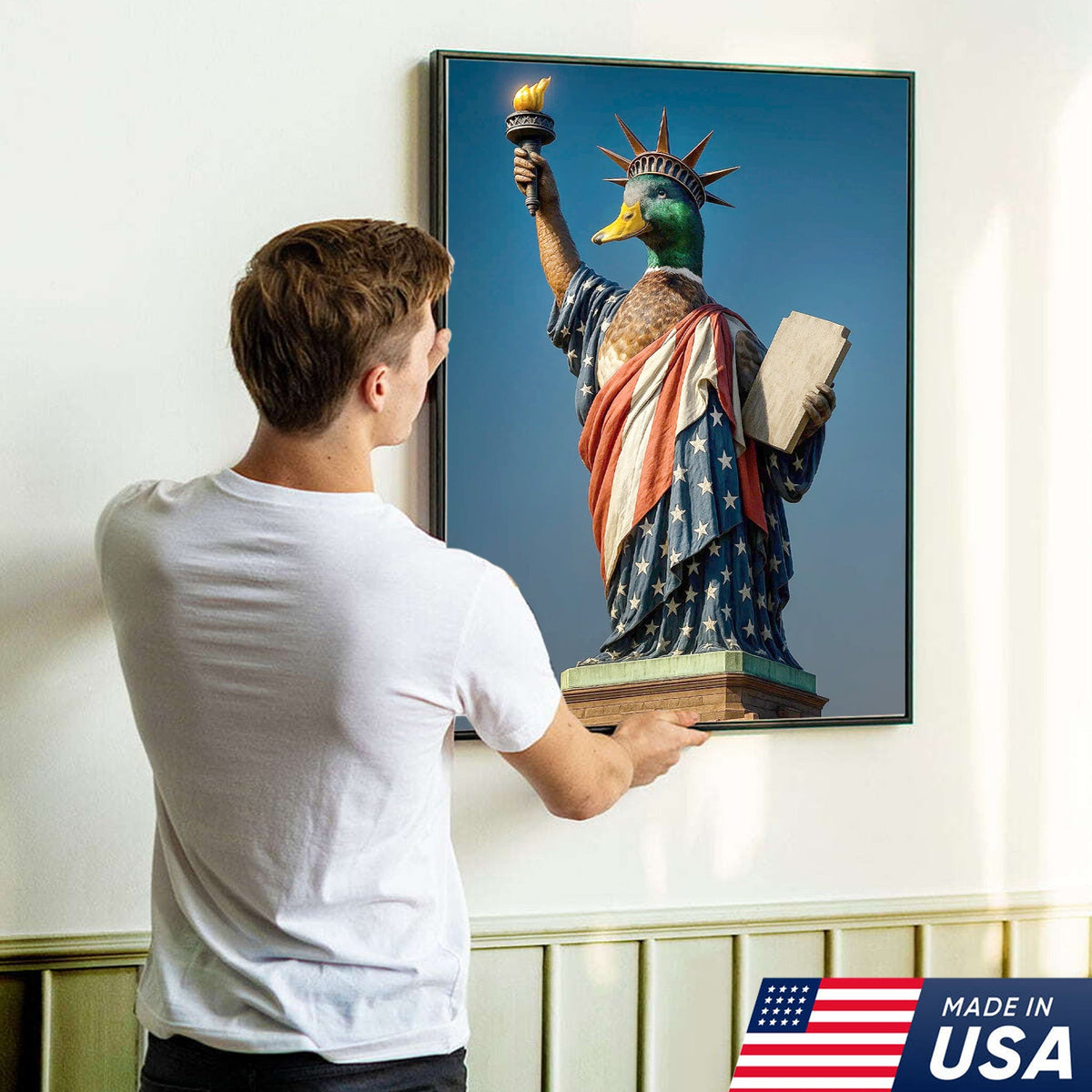 Duck of Liberty Canvas Wall Art, Funny Patriotic Duck Statue Artwork