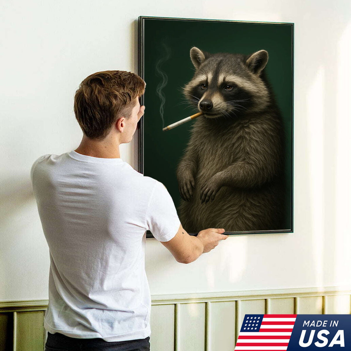 Raccoon Canvas Wall Art – Woodland Animal Print – Rustic Lodge and Cabin Wall Decor