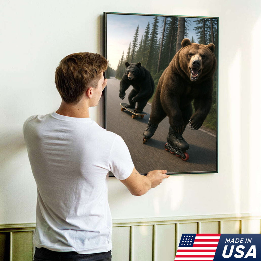 Skating Bears Canvas Art – Funny Bears on Skateboards & Rollerblades