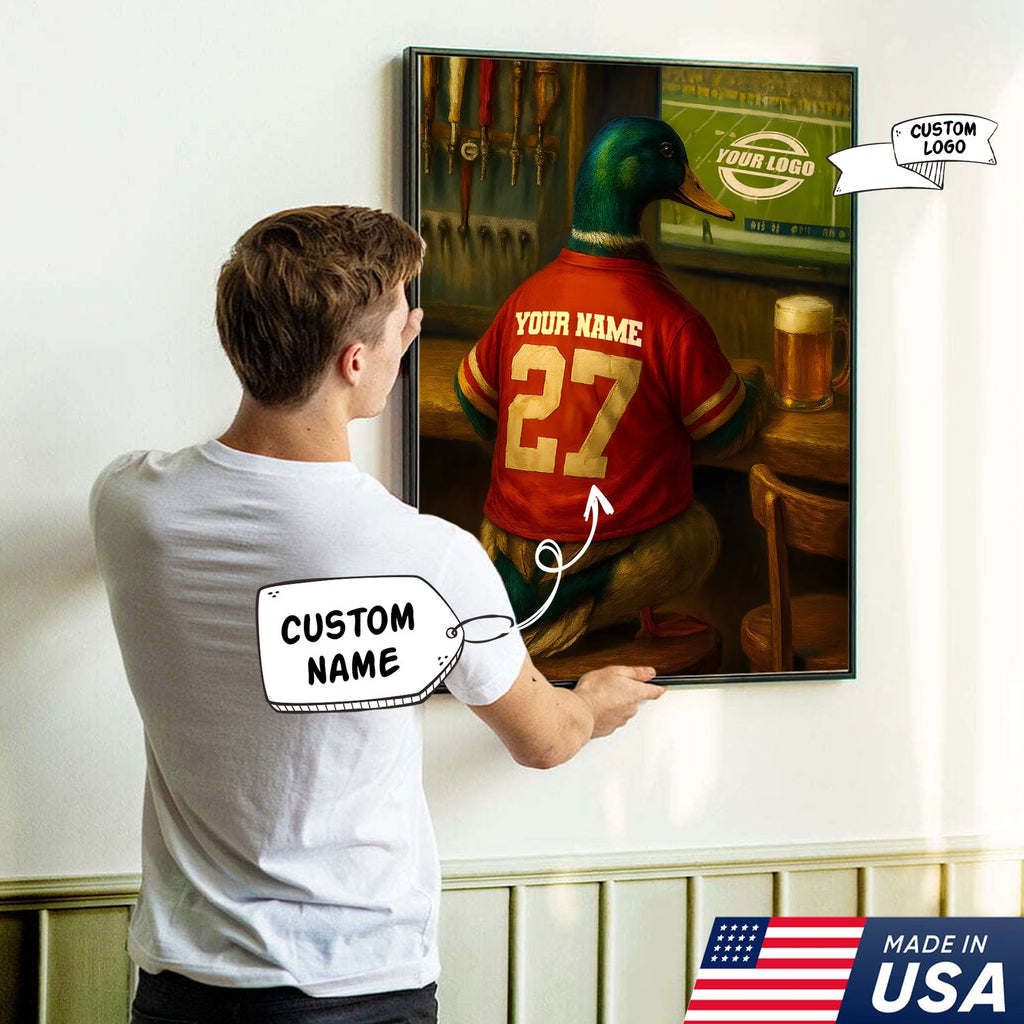 Custom Mallart Duck Football Canvas Wall Art – Personalized Duck Watching Sports Drinking Funny Sports Bar Decor