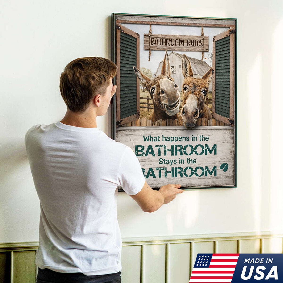 Funny Donkey Bathroom Sign, Rustic Farmhouse Bathroom Wall Decor