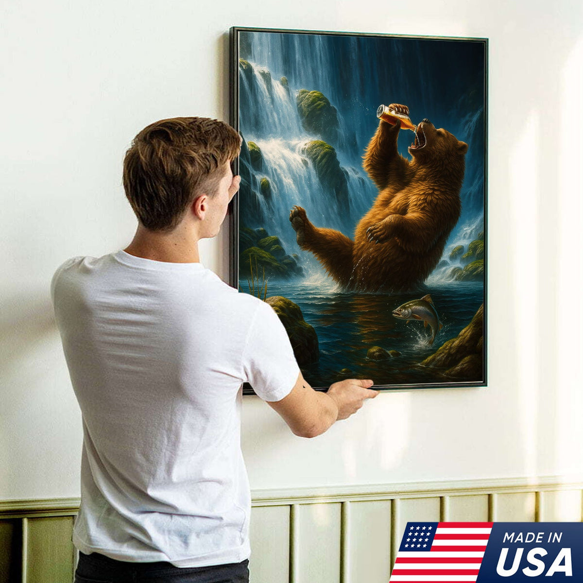Funny Beer Bear Canvas Wall Art – Perfect Gift for Beer Lovers, Hunters & Outdoor Adventurers