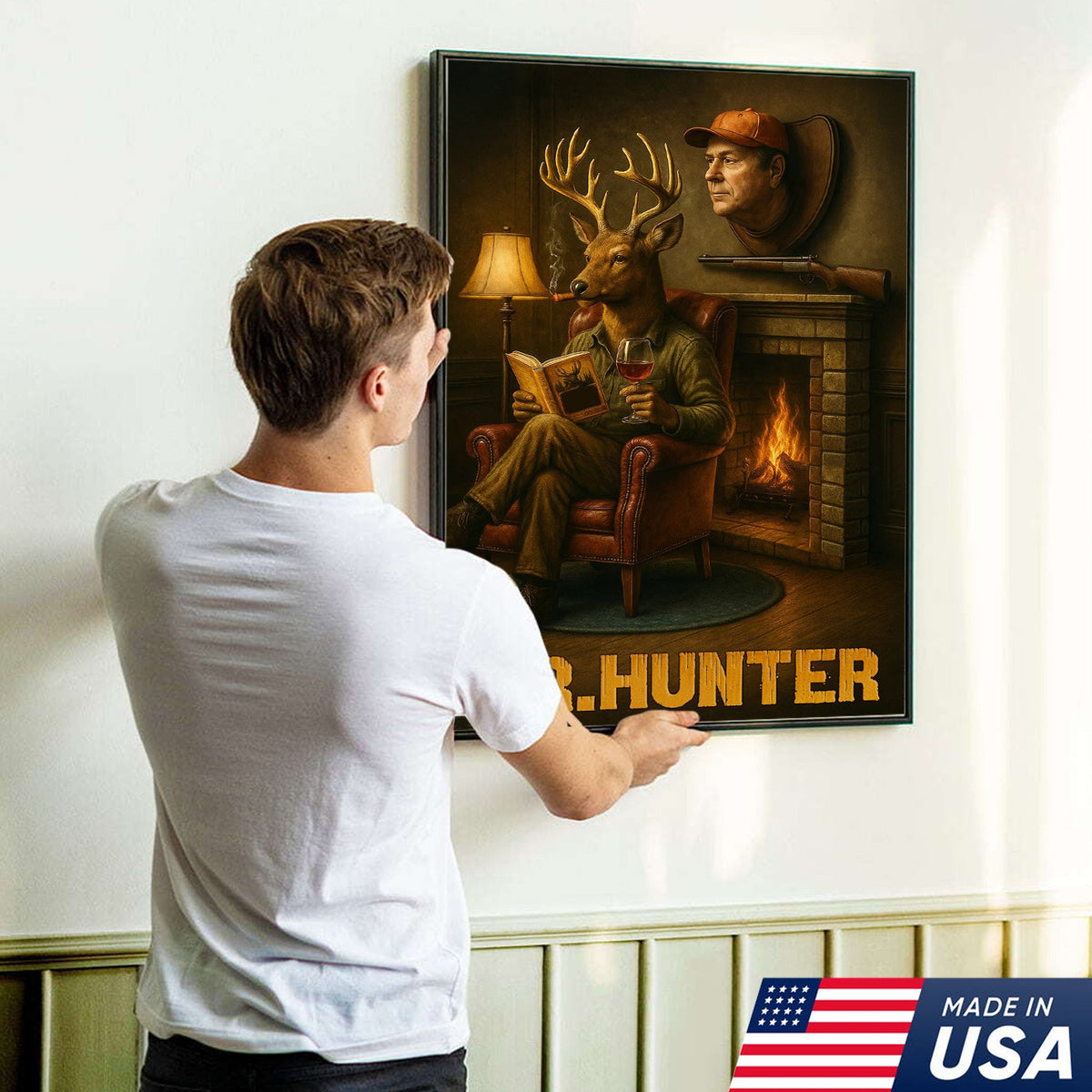 Funny Deer Hunter Wall Art, Rustic Cabin Decor for Hunters, Mr. Hunter Canvas Print