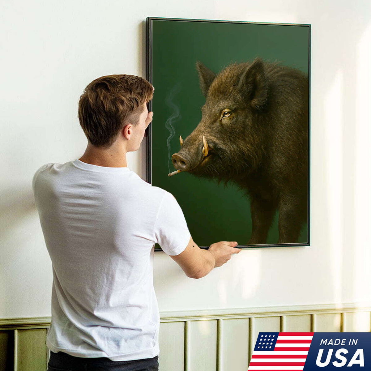 Wild Boar Canvas Wall Art – Rustic Hunting Lodge Decor – Nature Inspired Cabin Artwork