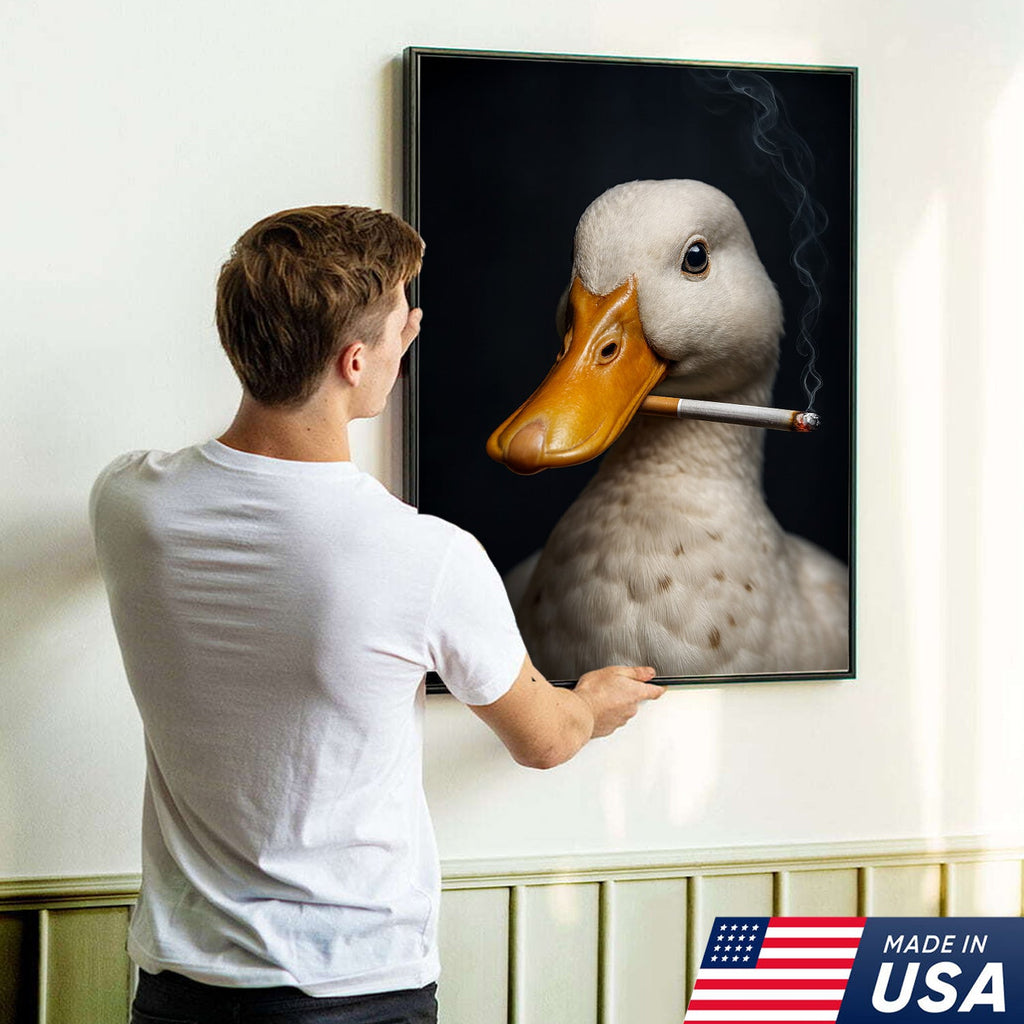 Smoking Duck Wall Art Canvas – Funny Farmhouse Decor for Men, Bar, Garage & Man Cave