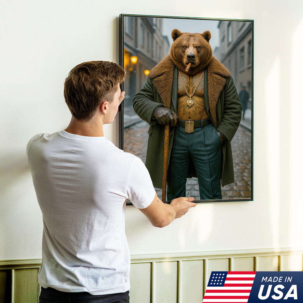 Urban Boss Bear in Fur Coat Canvas Wall Art, Dapper Animal product image 12