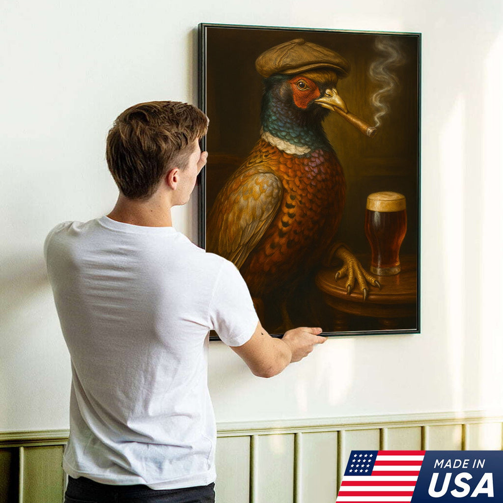 Pheasant Beer & Smoking Canvas – Funny Rustic Wall Art for Hunters, Bar & Man Cave Decor