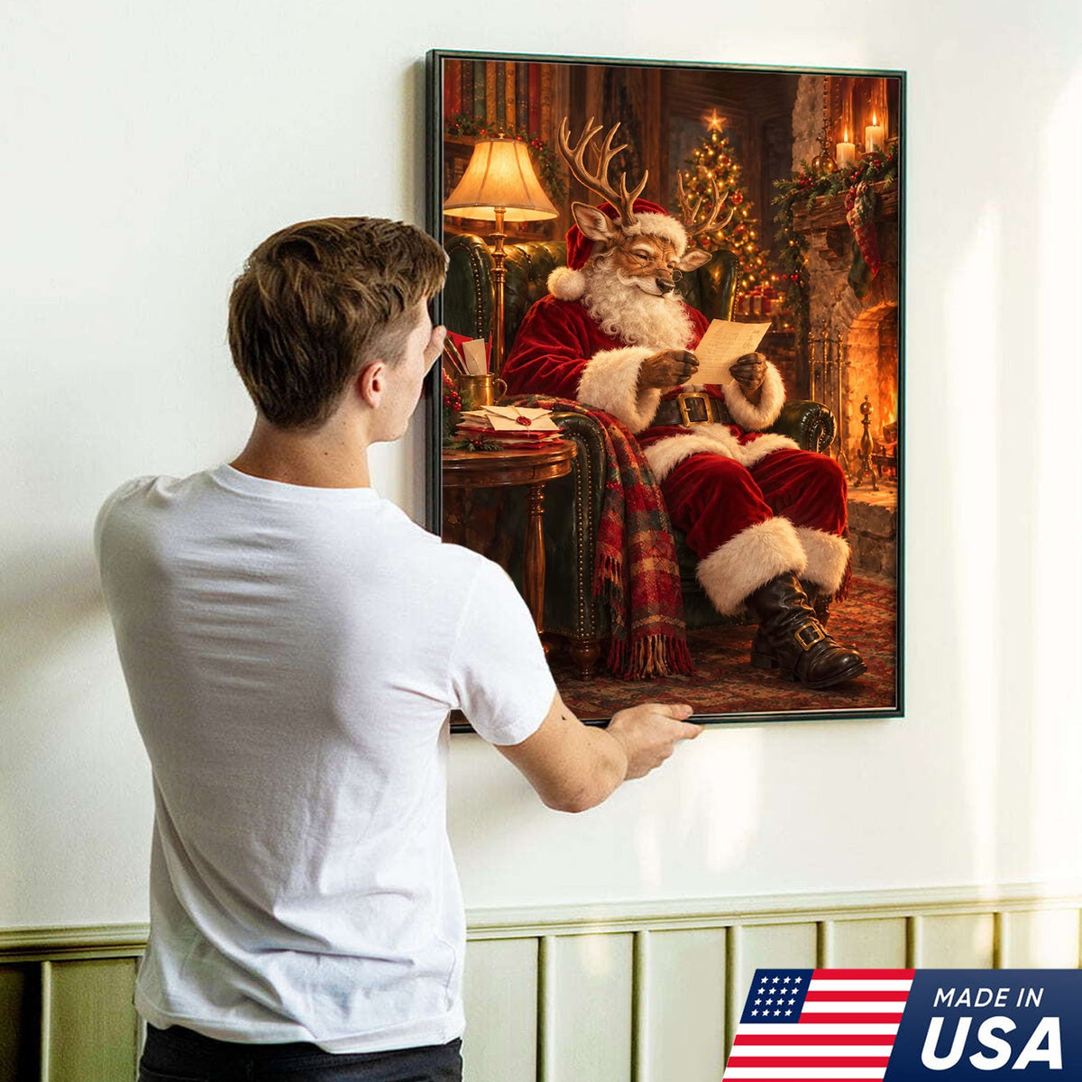 Santa's Cozy Reindeer Canvas