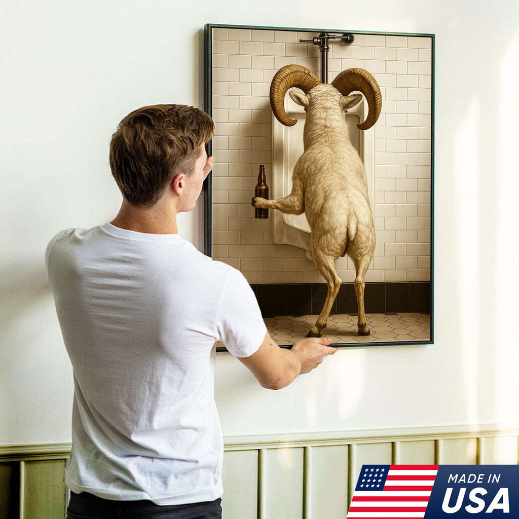 Whimsical Dall Sheep Canvas Wall Art - Funny Rustic Bathroom Decor for Cabin, Farmhouse, and Lodge