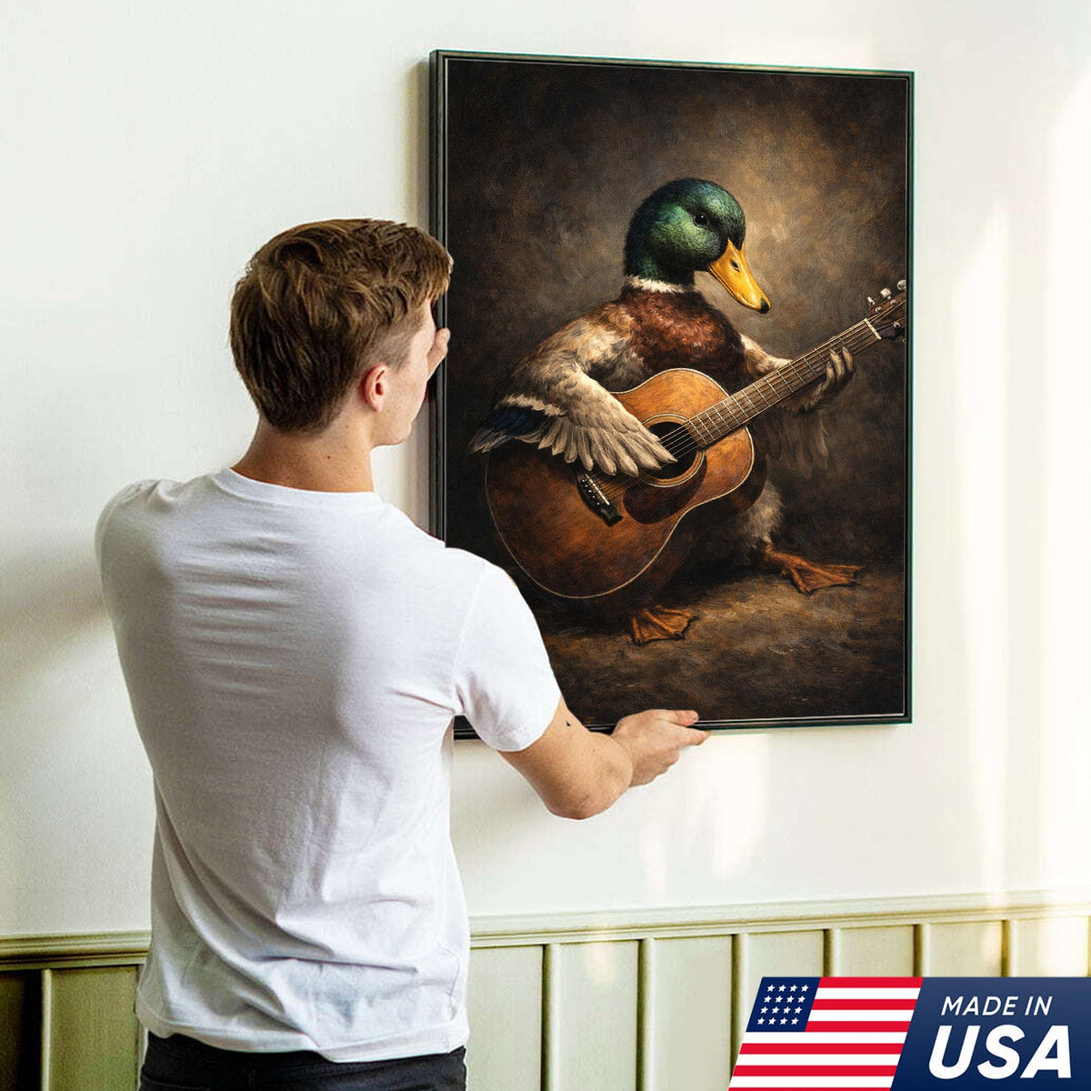Funny Duck Playing Guitar Canvas Wall Art Music Animal Decor