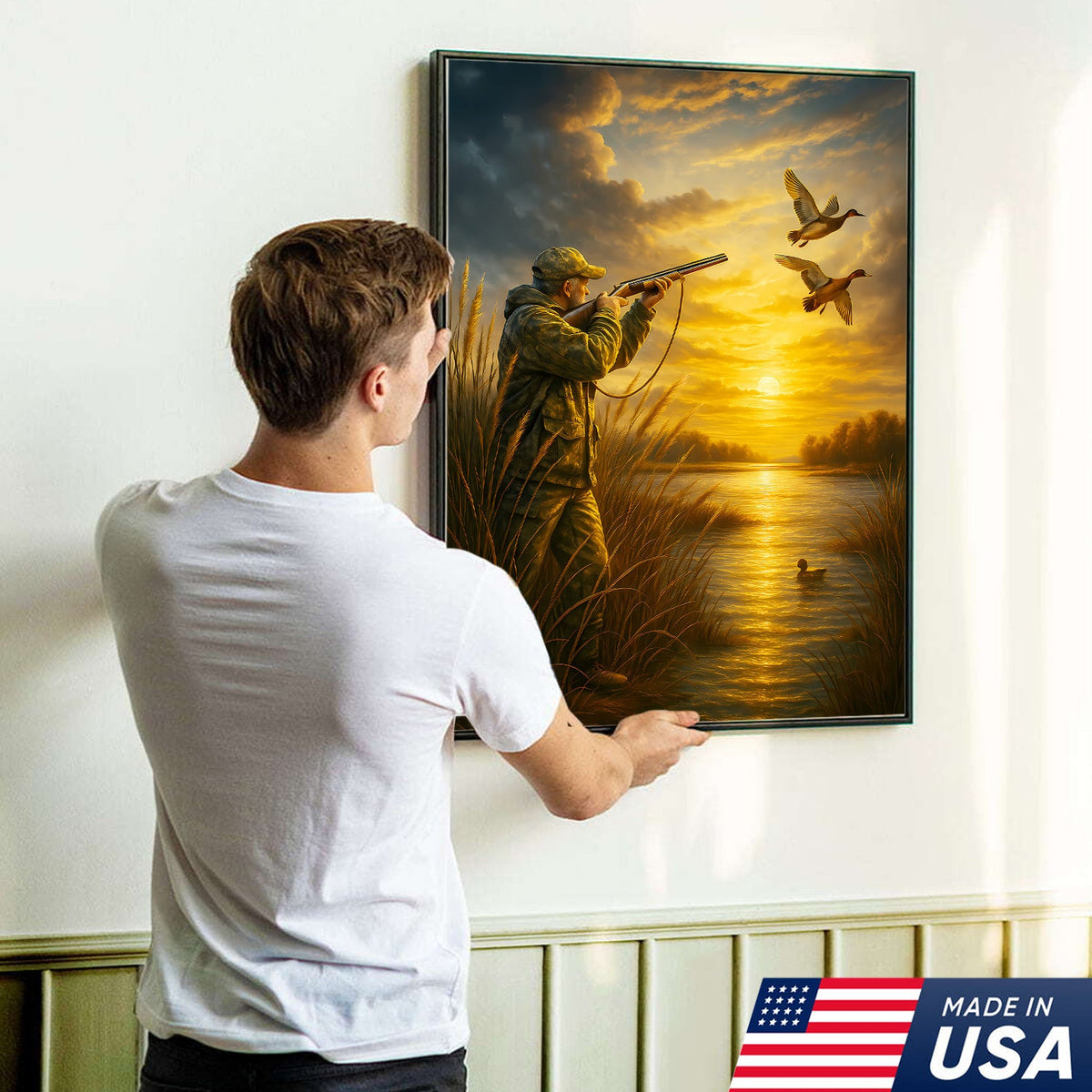 Duck Hunting Wall Art – Sunset Waterfowl Canvas for Hunters, Man Cave & Cabin Decor