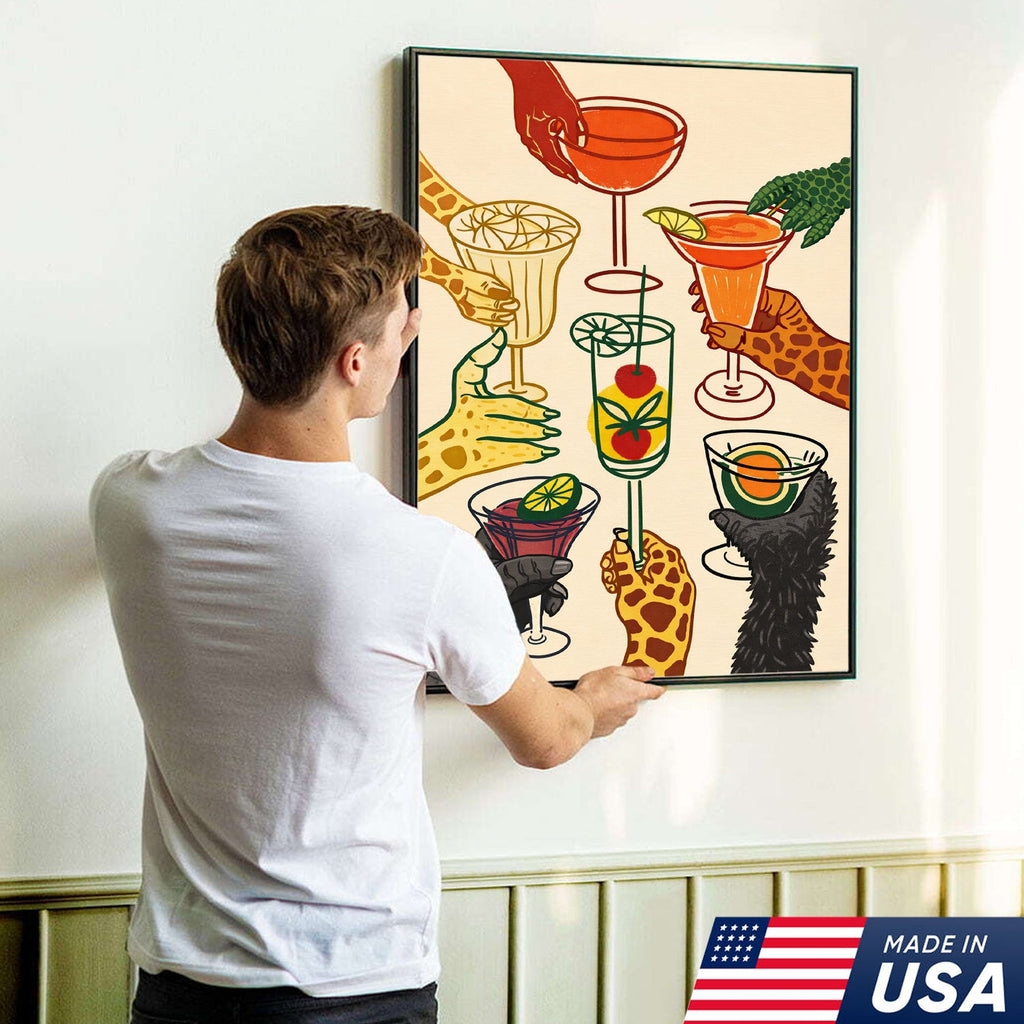 Funny Animal Cocktail Canvas Print – Cheers Drinks Wall Art – Kitchen & Bar Decor