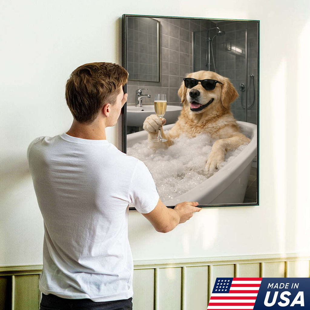 Golden Retriever Bath Canvas Wall Art, Funny Dog Bathroom Decor