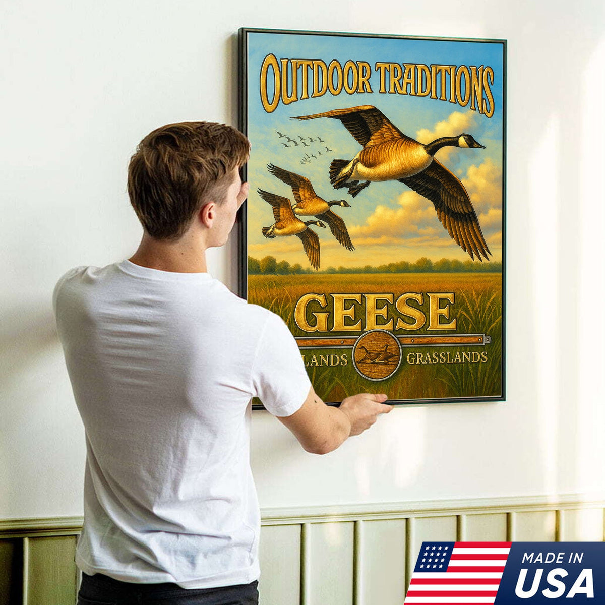 Geese Hunting Canvas Wall Art – Rustic Wildlife Wetlands Decor Gift for Hunters & Bird Lovers