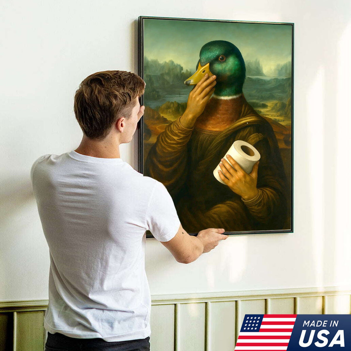 Funny Duck Canvas Wall Art, Parody Bathroom Artwork, Humorous Animal Portrait Decor