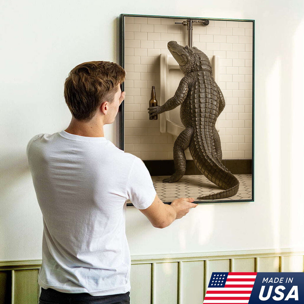Alligator Bathroom Canvas Wall Art - Funny Rustic Lodge Decor for Cabin, Bar, and Wildlife Lovers