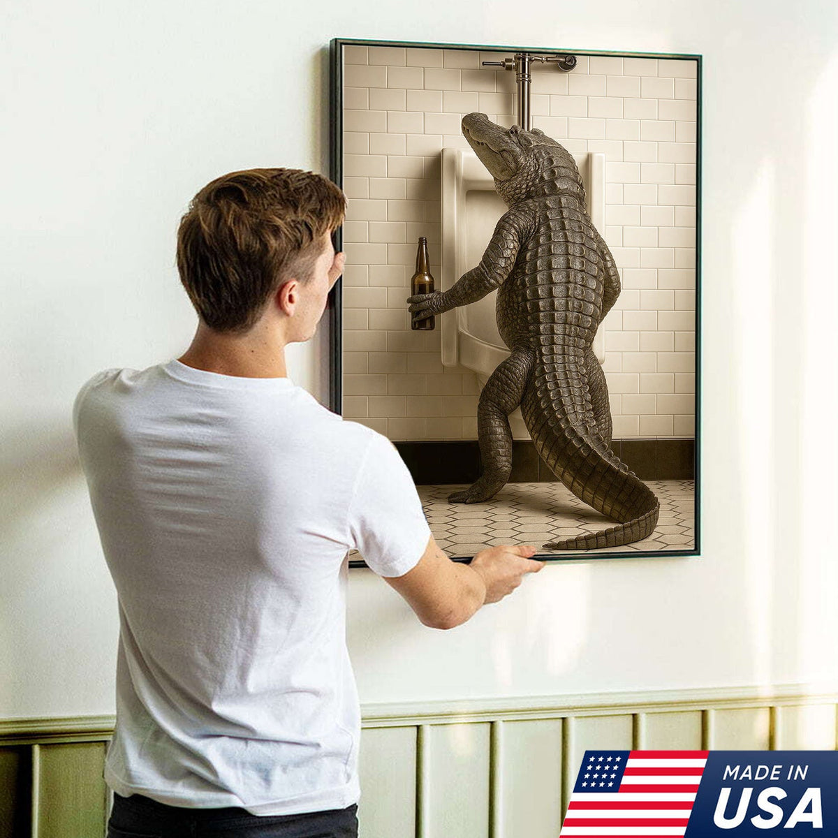 Alligator Bathroom Canvas Wall Art - Funny Rustic Lodge Decor for Cabin, Bar, and Wildlife Lovers