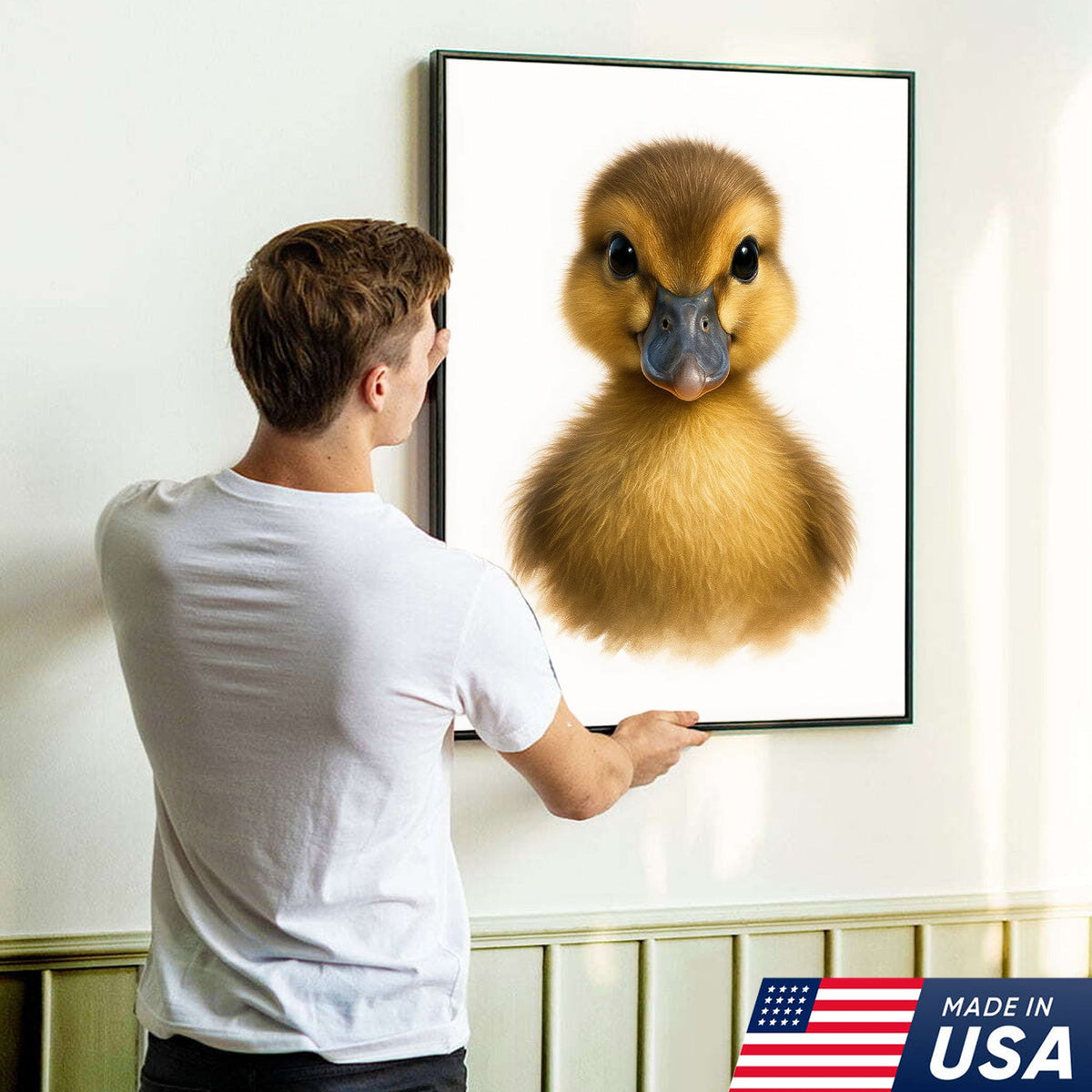 Minimalist Duckling Canvas Wall Art, Cute Baby Duck Portrait, Modern Animal Nursery Print