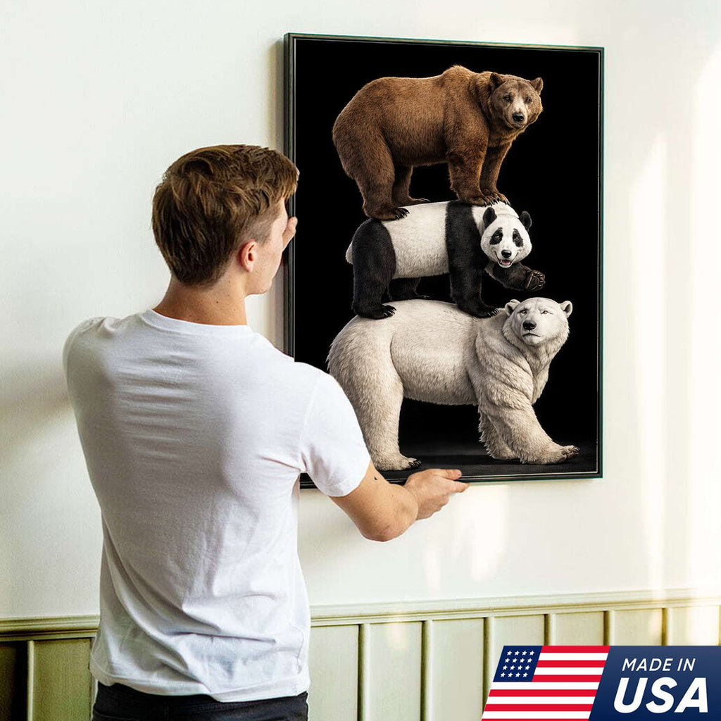 Stacked Bears Canvas Wall Art, Brown Bear Panda Polar Bear Totem Illustration
