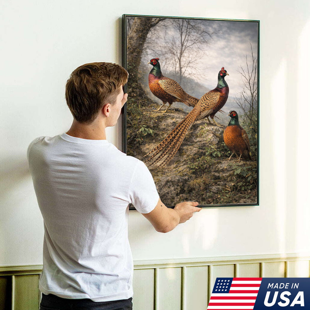 Pheasant Hunting Canvas Wall Art – Upland Bird Hunting Decor for Hunter Home