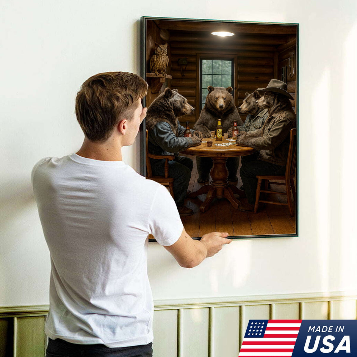 Bears Playing Poker Wall Art Canvas – Funny Cabin Decor Canvas Print for Bar & Man Cave