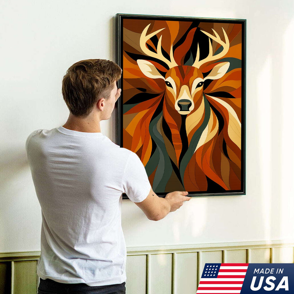 Geometric Deer Canvas Wall Art – Modern Rustic Decor for Hunters, Cabin, Lodge & Man Cave