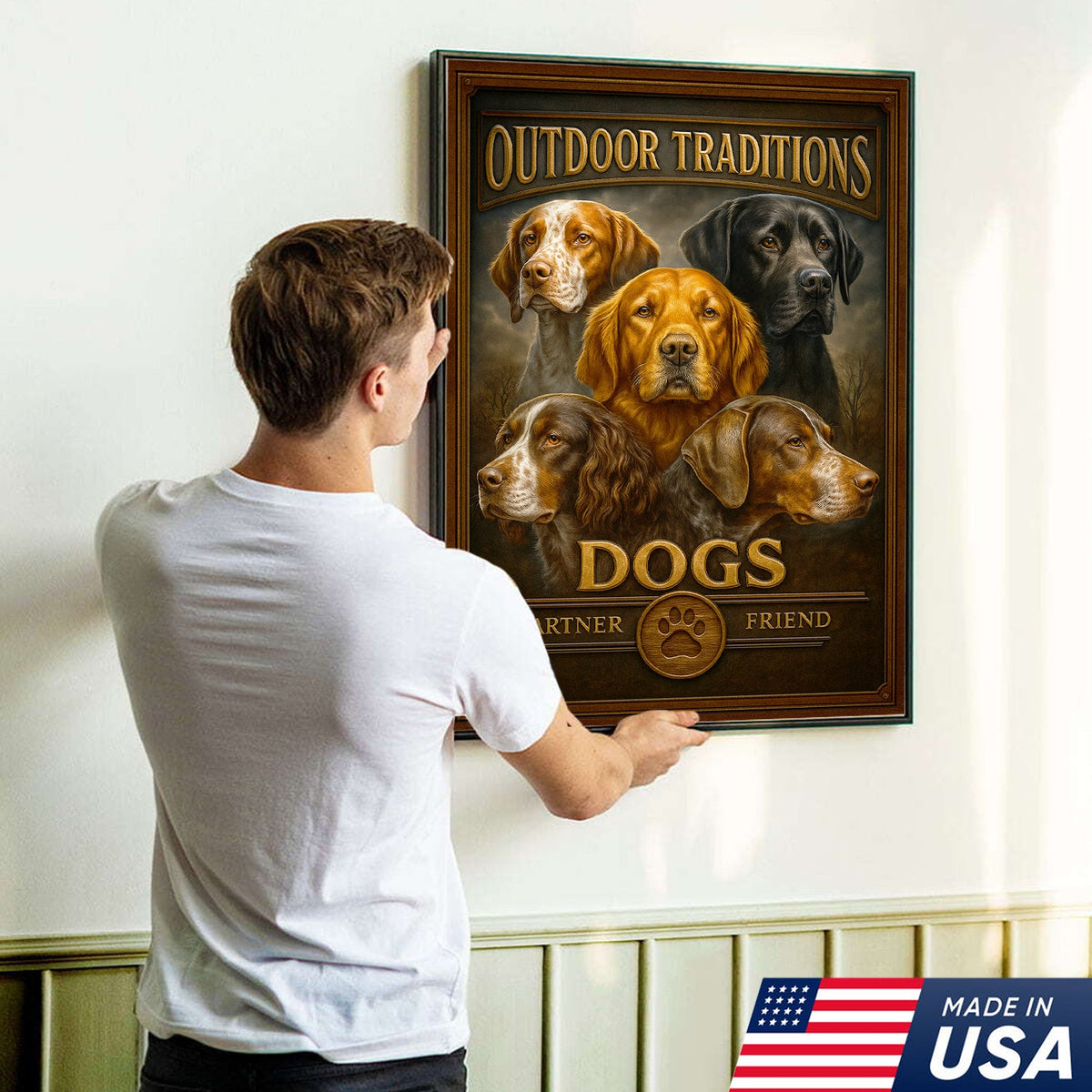 Outdoor Traditions Hunting Dog Canvas Wall Art – Rustic Cabin Decor & Gift for Hunters