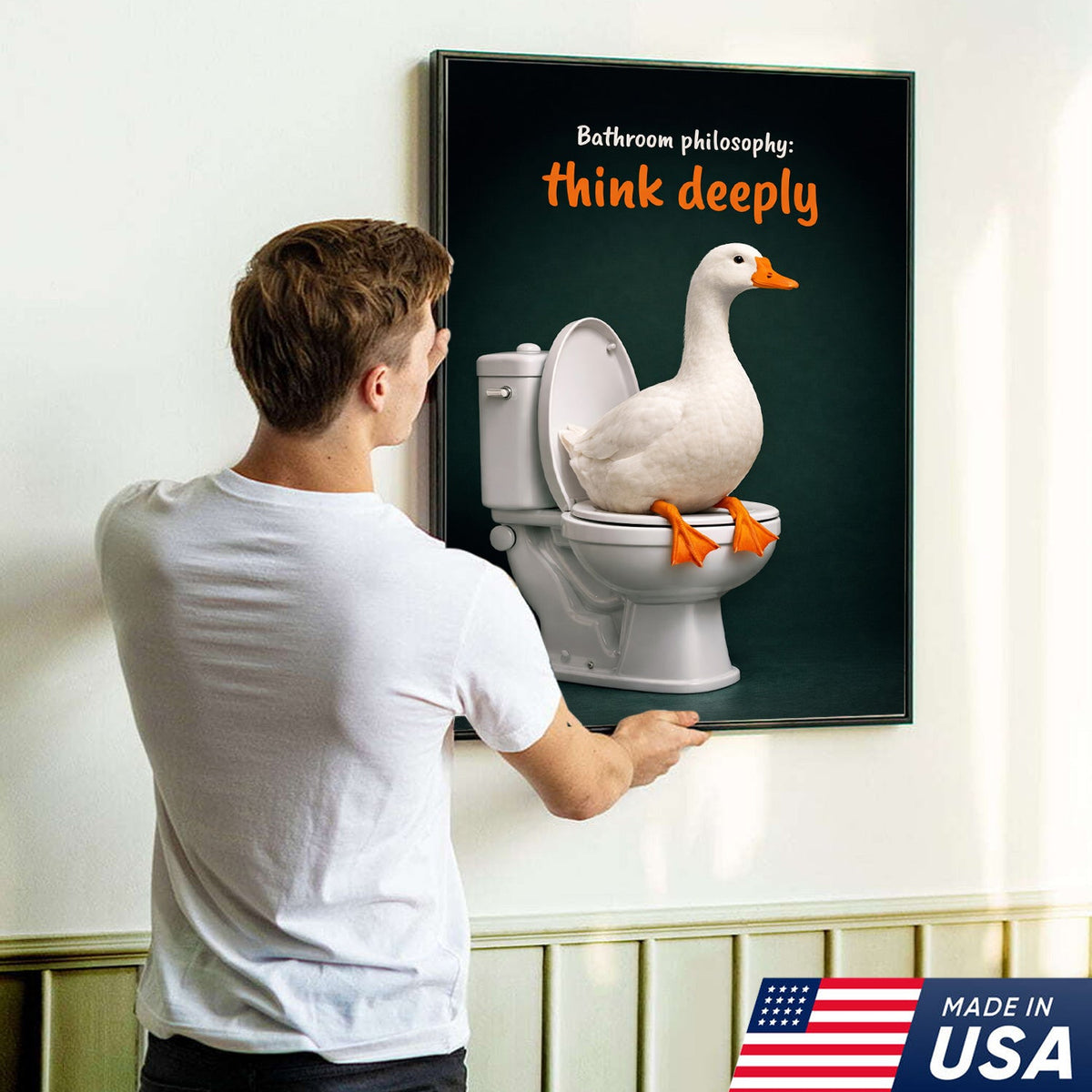 Think Deeply Duck Canvas Print – Funny Bathroom Philosophy Wall Art