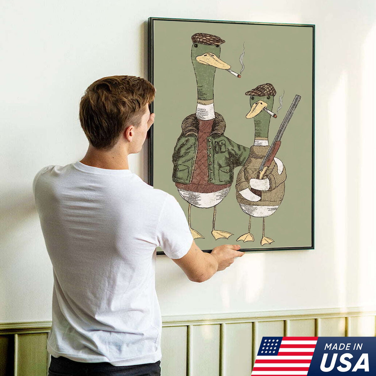 Funny Hunting Duck Wall Art, Duck Hunter Canvas, Gift for Hunter
