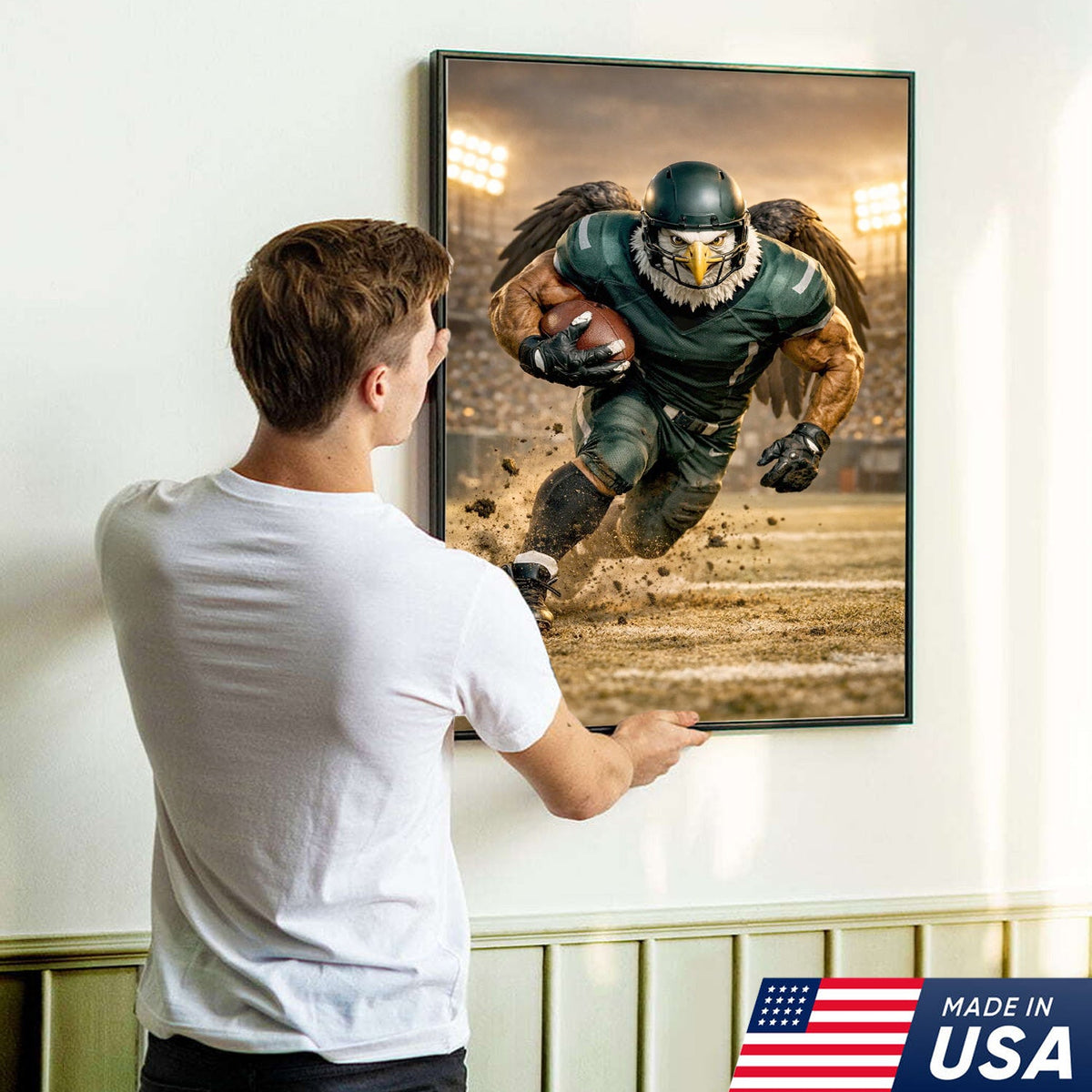 Eagle Football Player Canvas Wall Art – Powerful Stadium Action Print