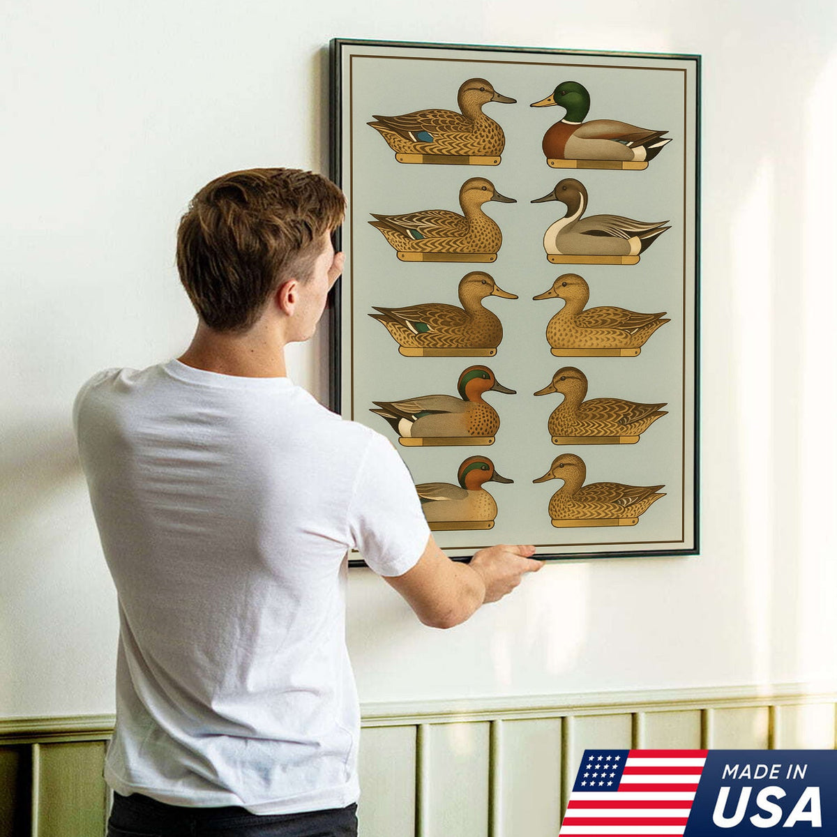 Duck Species Identification Canvas Wall Art – Rustic Hunting Lodge Decor for Hunters & Bird Lovers