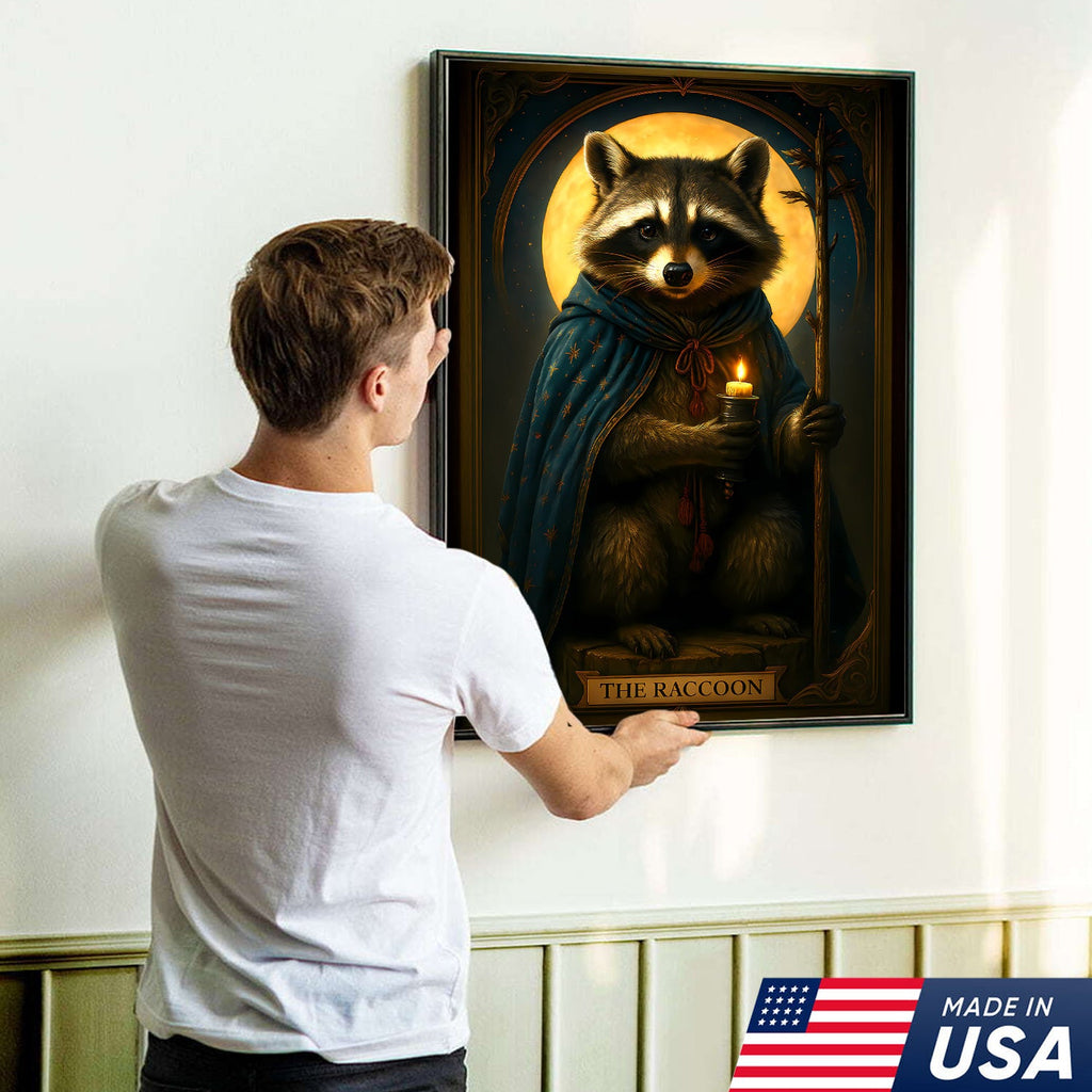 The Raccoon Candle Wall Art Canvas – Unique Fantasy Animal Wall Art Gift for Wildlife & Nature Lovers