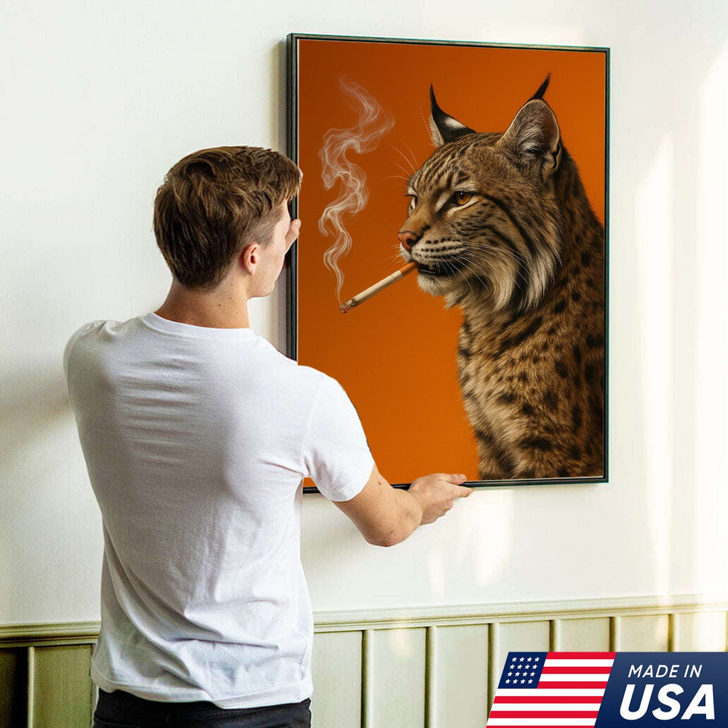 Bobcat Canvas Wall Art – Rustic Wildlife Decor – Hunting Cabin Artwork – Mountain Lodge Wall Hanging