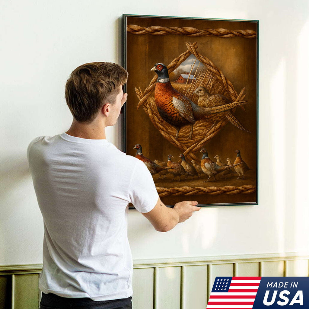 Pheasant Farmhouse Canvas Wall Art – Rustic Country Decor & Perfect Gift for Hunters