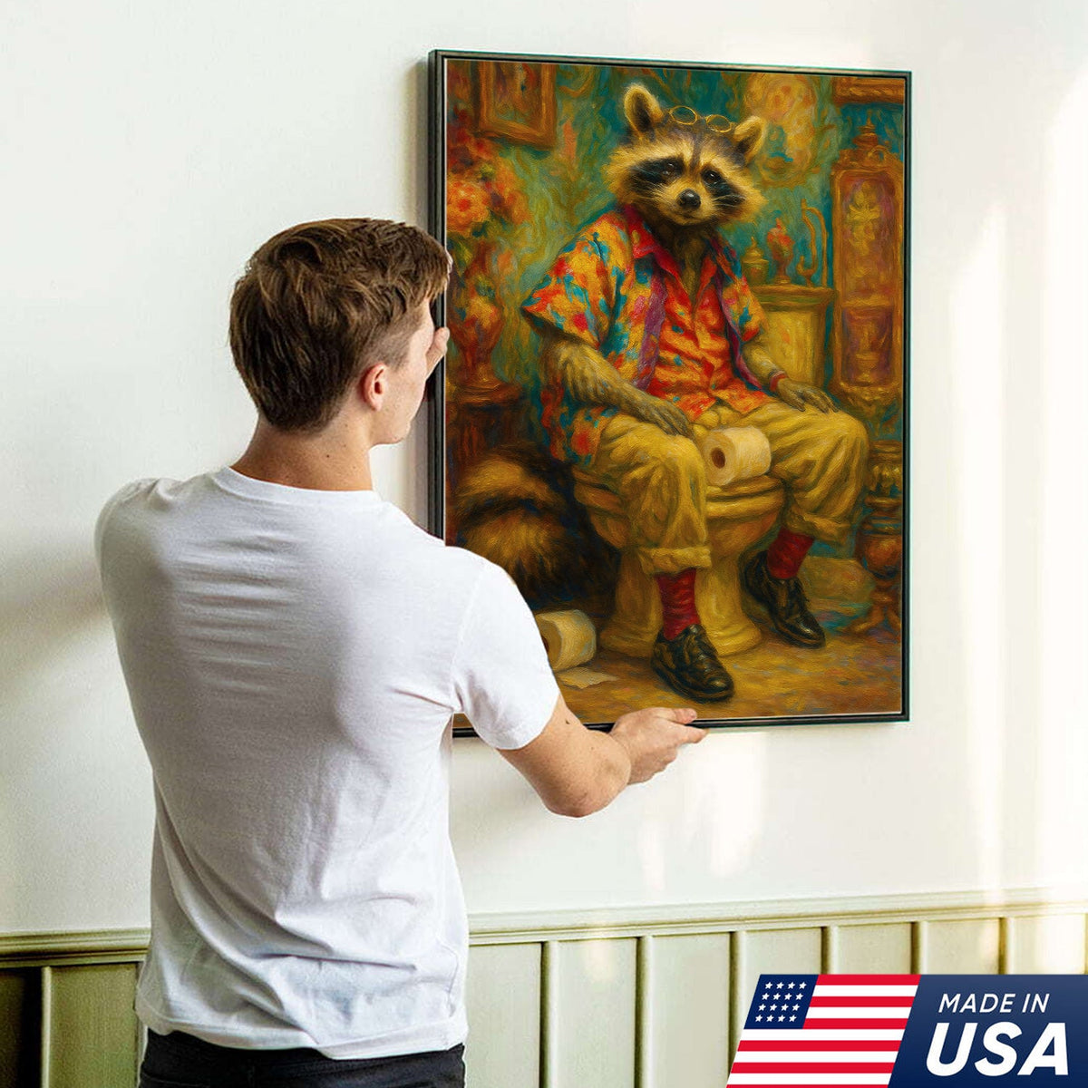 Funny Raccoon on Toilet Canvas Wall Art – Hawaiian Shirt product image 12
