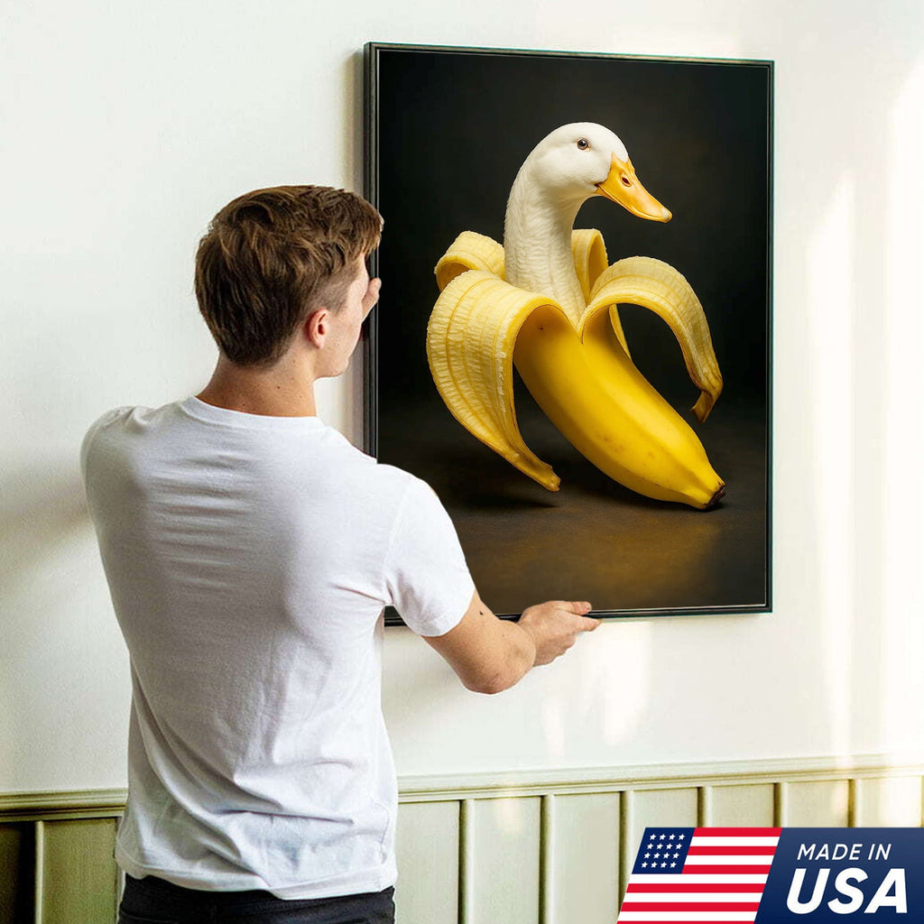 Banana Duck Canvas Wall Art, Surreal Fruit Animal Print, Funny Kitchen & Bathroom Decor