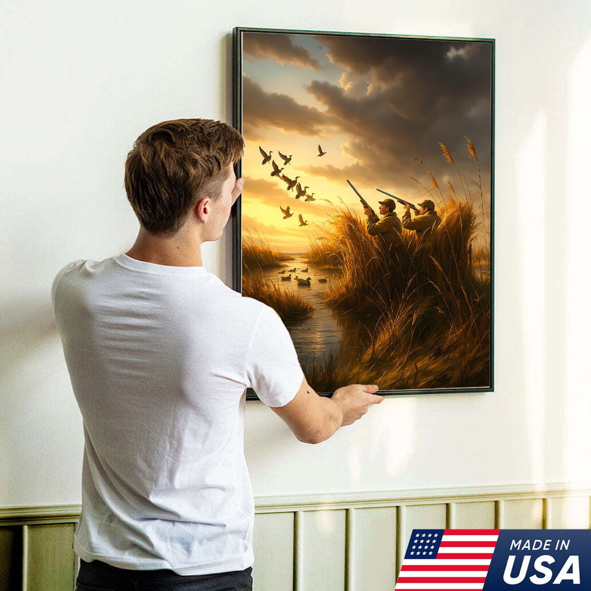Duck Hunting Sunset Canvas – Rustic Wall Art for Hunters, Cabins & Outdoor Enthusiasts