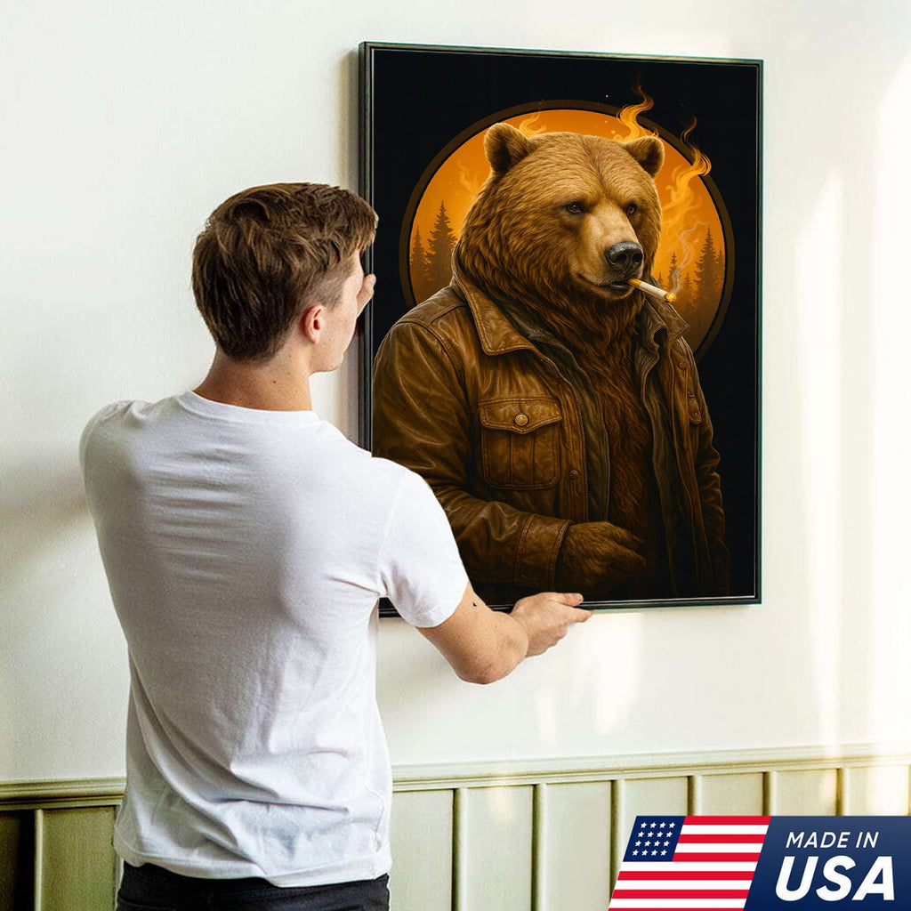 Smoking Bear Wall Art Canvas – Badass Leather Jacket Print product image 12