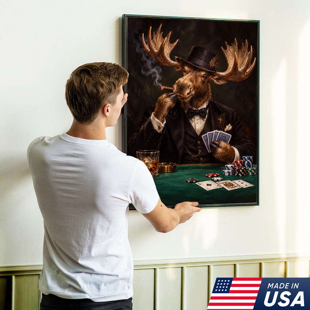 Gentleman Moose Poker Canvas