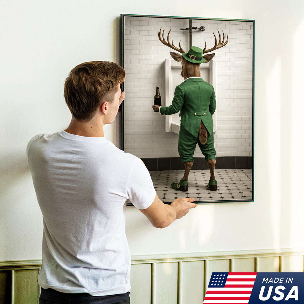 Funny Deer Canvas Wall Art, Leprechaun Buck Bathroom Humor Print