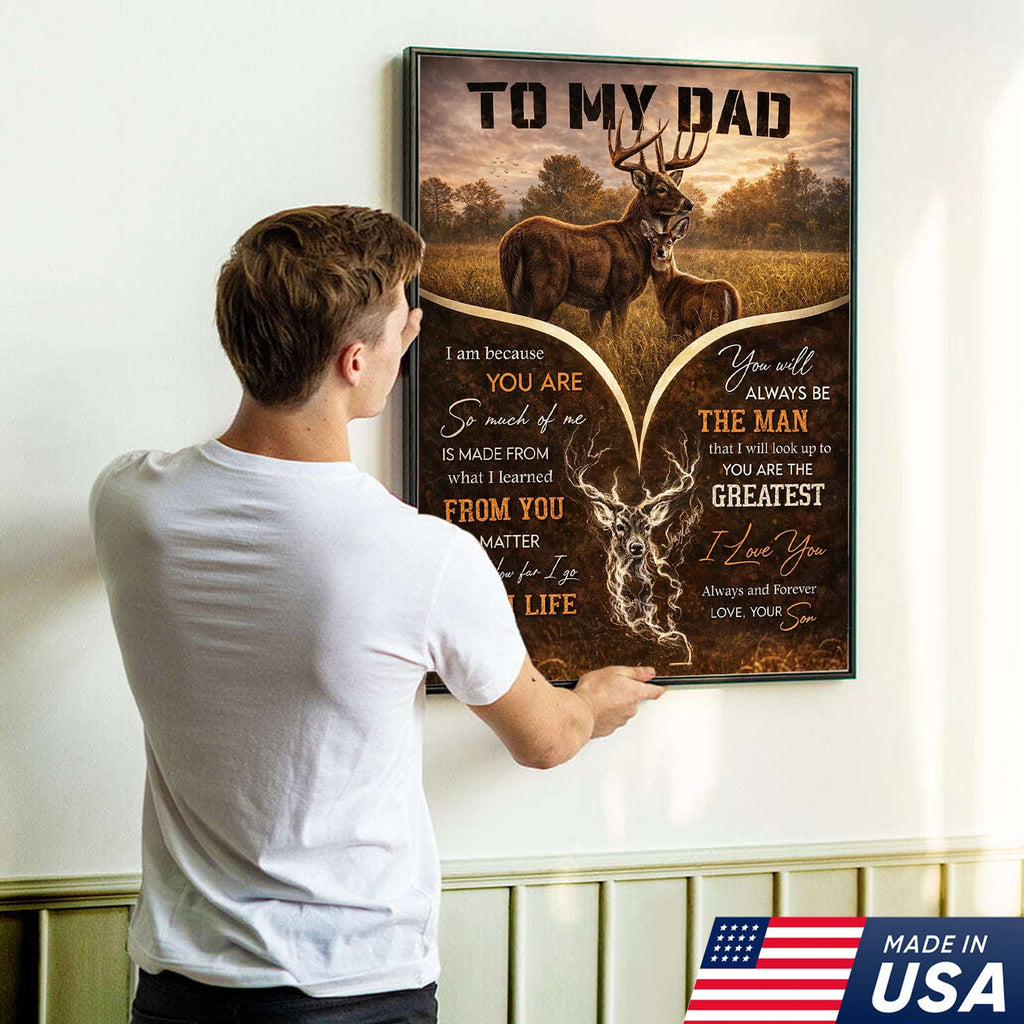 To My Dad Deer Family Canvas Print, Father Son Wildlife Wall Art Meaningful Gift