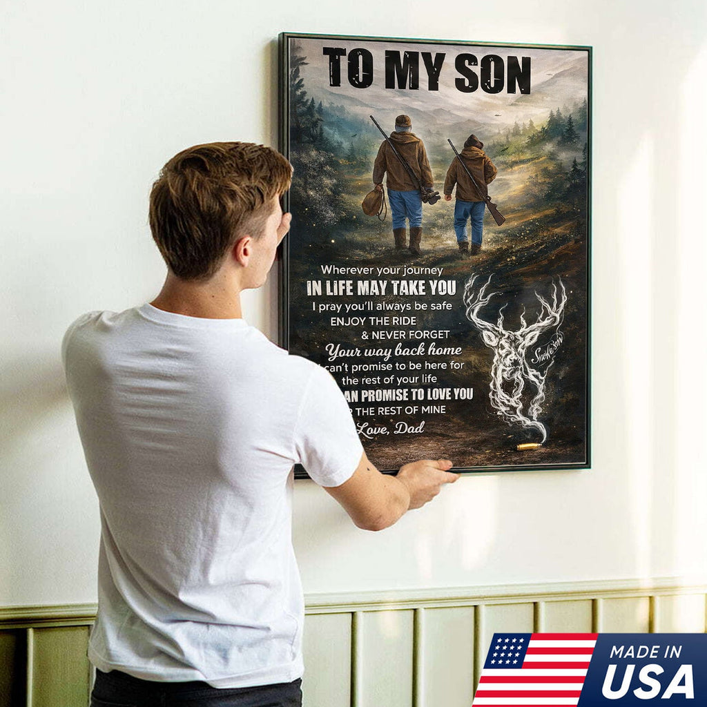 To My Son Hunting Canvas Wall Art, Father and Son Outdoor Journey Artwork